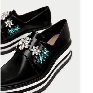 ZARA JEWELED FLAT PLATFORM SHOE BRAND NEW